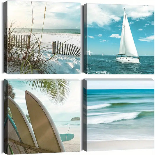 4pcs  The Blue Sea Picture Painting Wall Art Canvas Framed