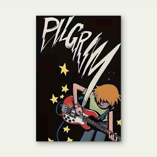 Person Playing a Red Electric Guitar 60x90cm Metal Print Ready to Hang