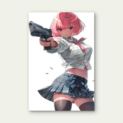 Tactical Pink: A Girl With A Gun 60x90cm Metal Print Ready to Hang - Bella Home Decor