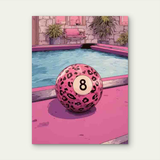 Featuring a Pink Leopard Print Eight Ball 60x90cm Metal Print Ready to Hang
