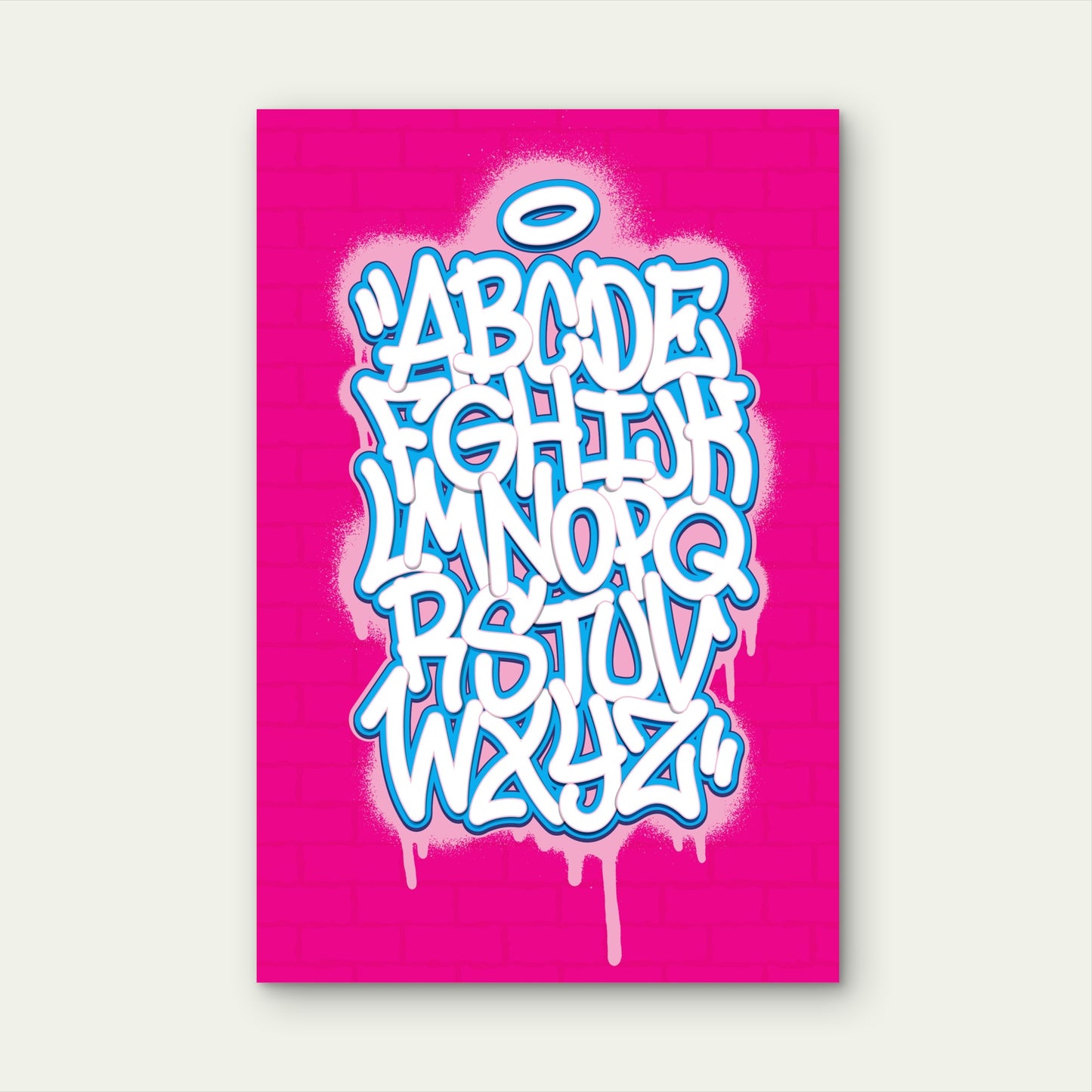 Alphabet Letters Graffiti Bubble Font Street Art Pink Blue White 5mm thick Plastic Poster Ready to Hang 90x60cm