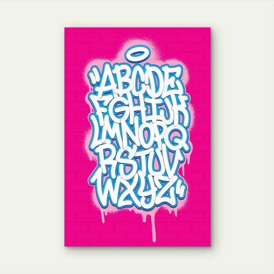 Alphabet Letters Graffiti Bubble Font Street Art Pink Blue White 5mm thick Plastic Poster Ready to Hang 90x60cm