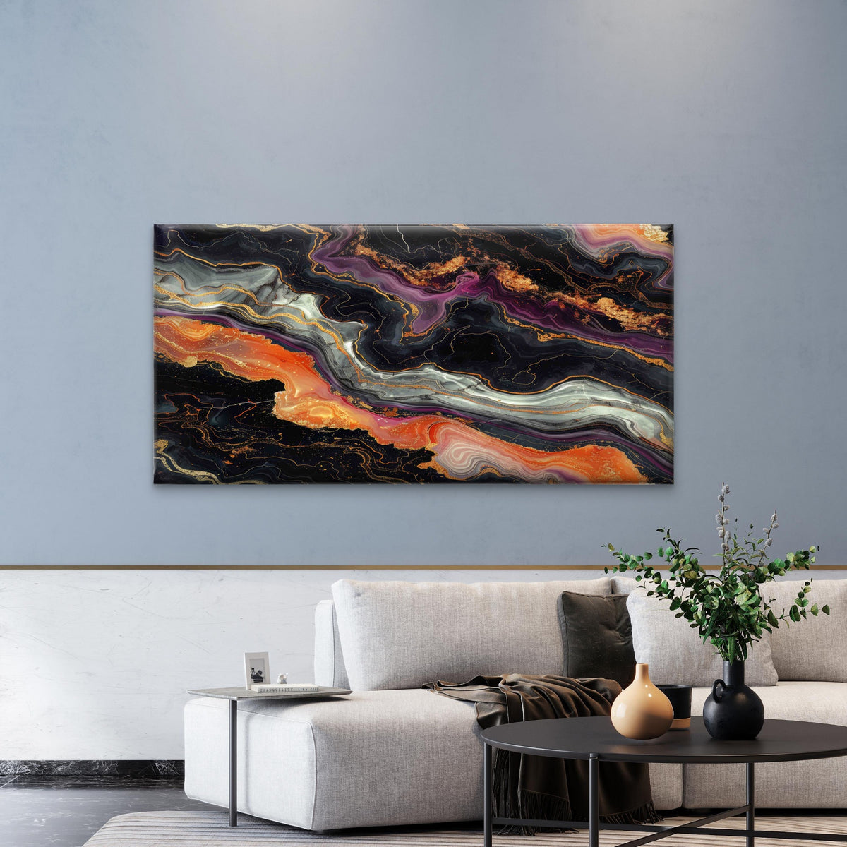 Abstract Black Purple Gold Swir Wall Art Canvas Office Home Room Framed 120x60cm
