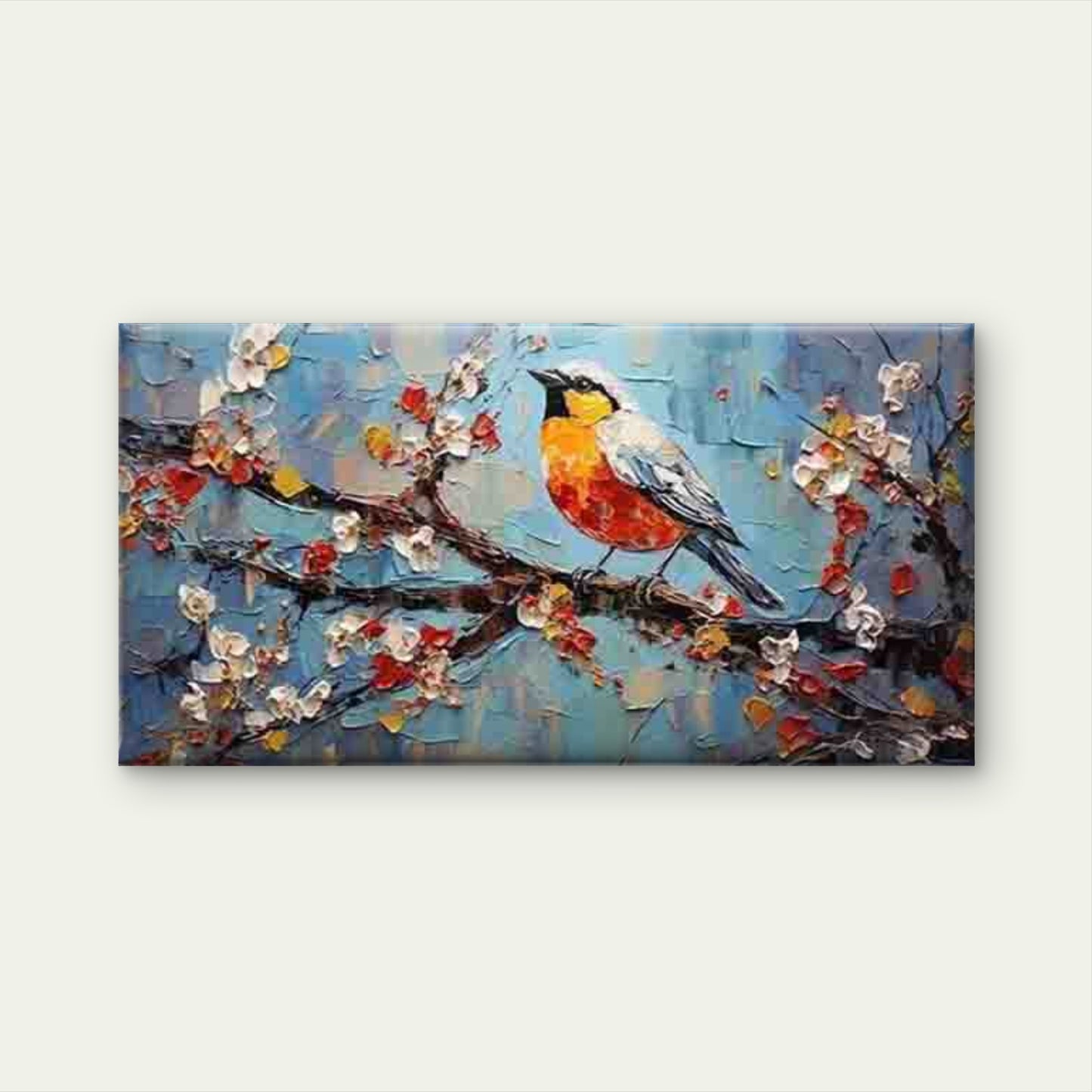 Bird In Branch Oil Painting Wall Art Canvas Office Home Room Framed 120x60cm - Bella Home Decor