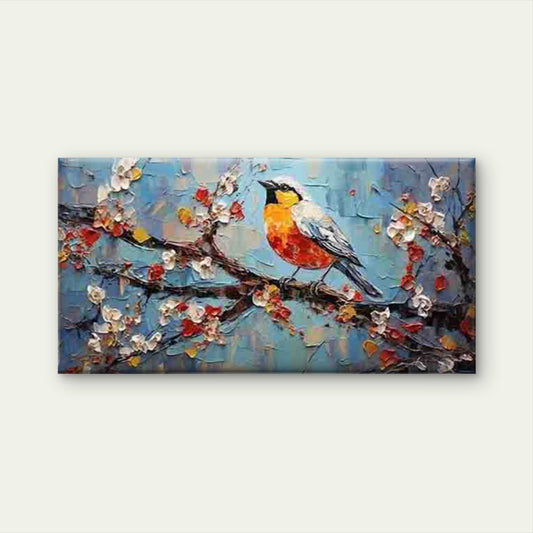 Bird In Branch Oil Painting Wall Art Canvas Office Home Room Framed 120x60cm