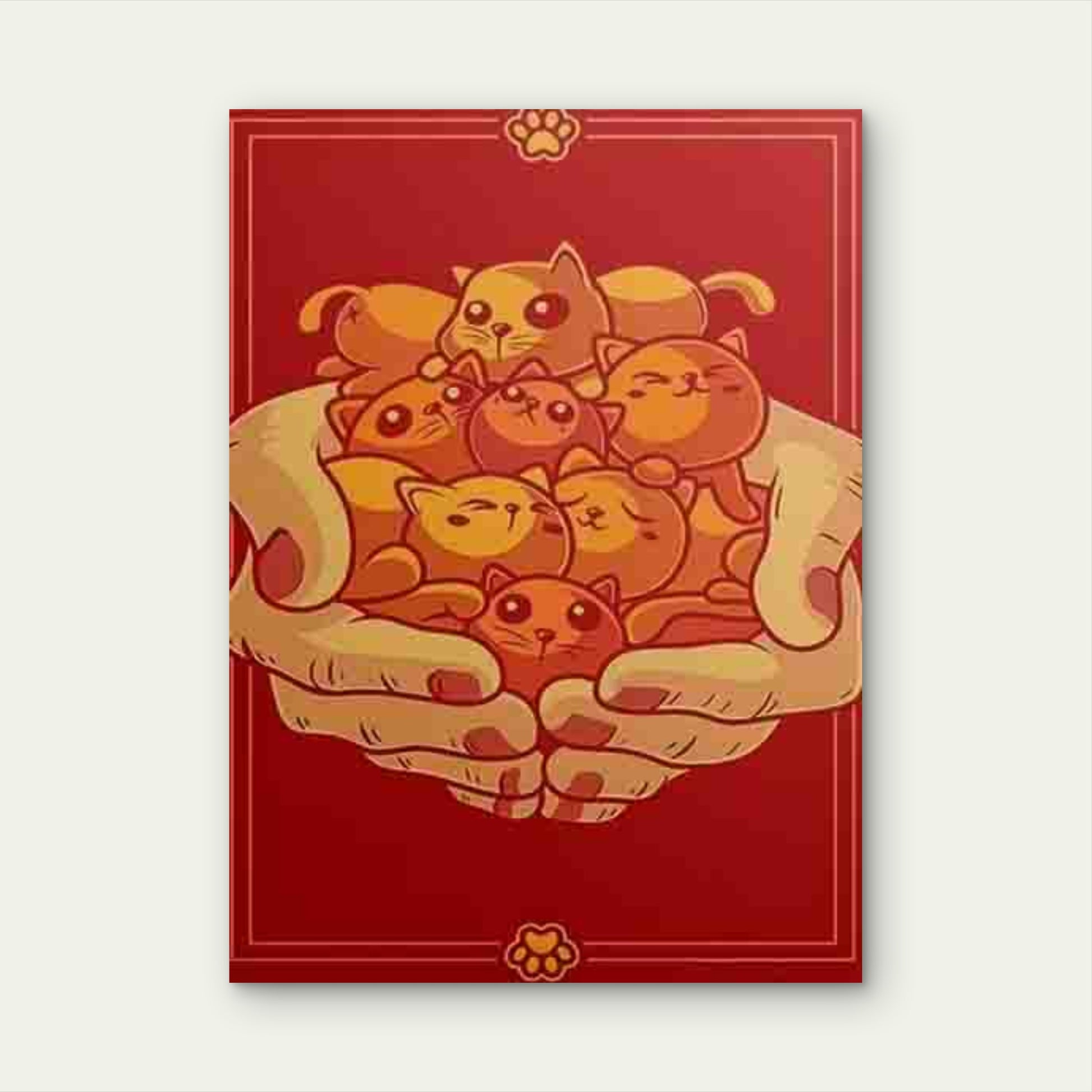 Red Background with Cute Kittens in Hands 60x90cm Metal Print Ready to Hang - Bella Home Decor