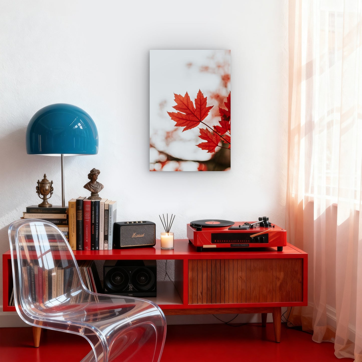 Vibrant Red Maple Leaf 60x90cm Metal Print Ready to Hang