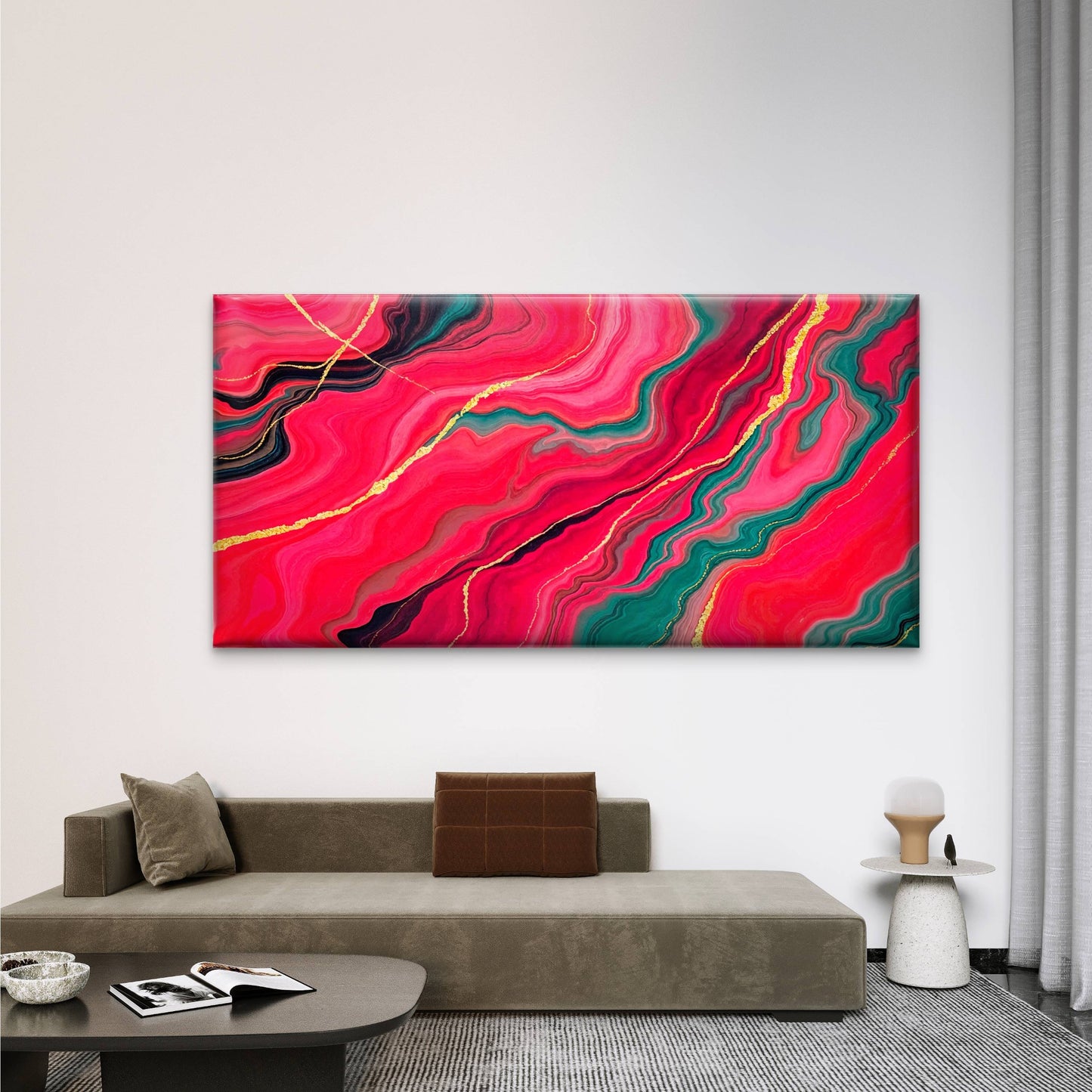 Crimson Tide Agate Abstract Wall Art Canvas Office Home Room Framed 120x60cm