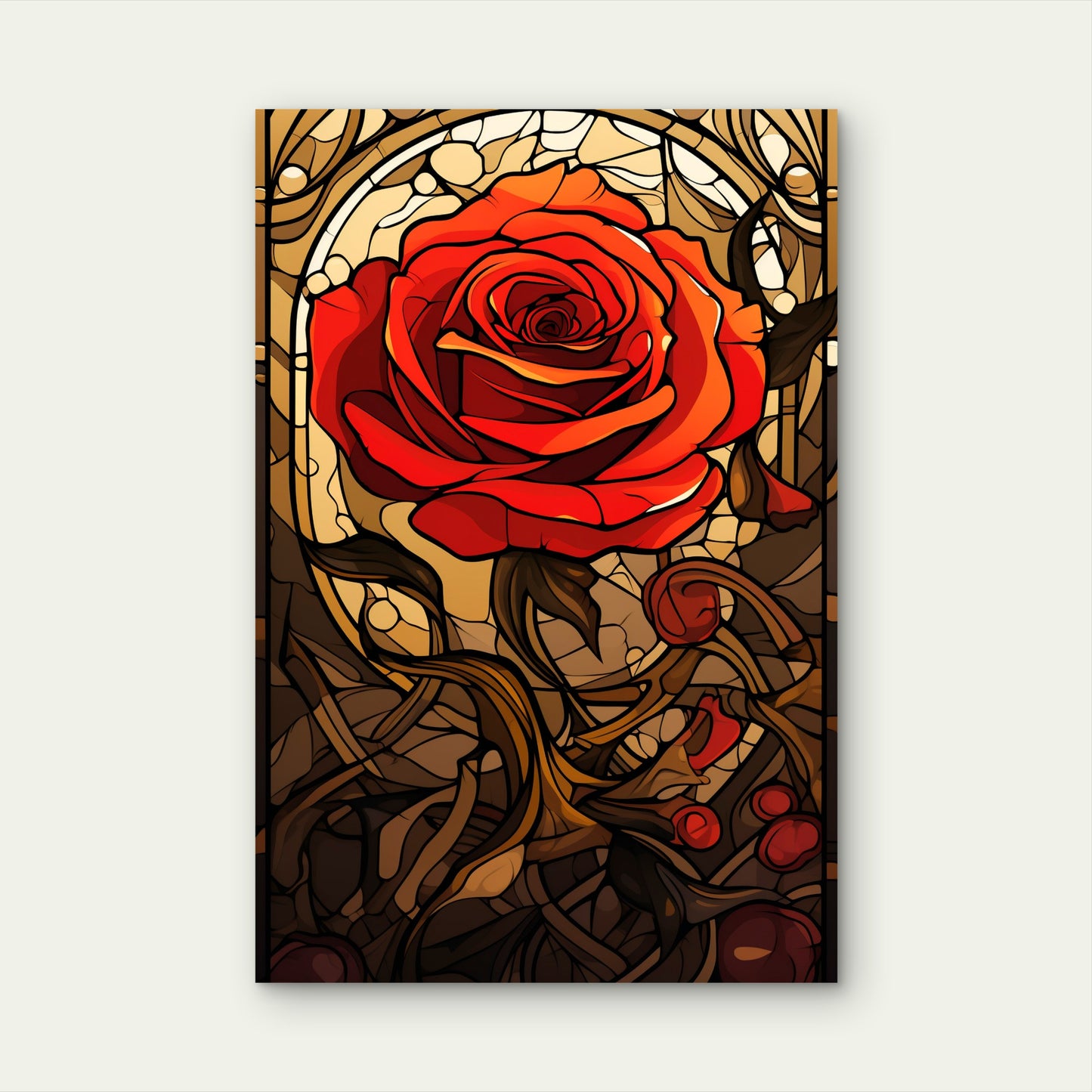 Red Rose Glass Floral Vine 40x60cm Metal Print Ready to Hang