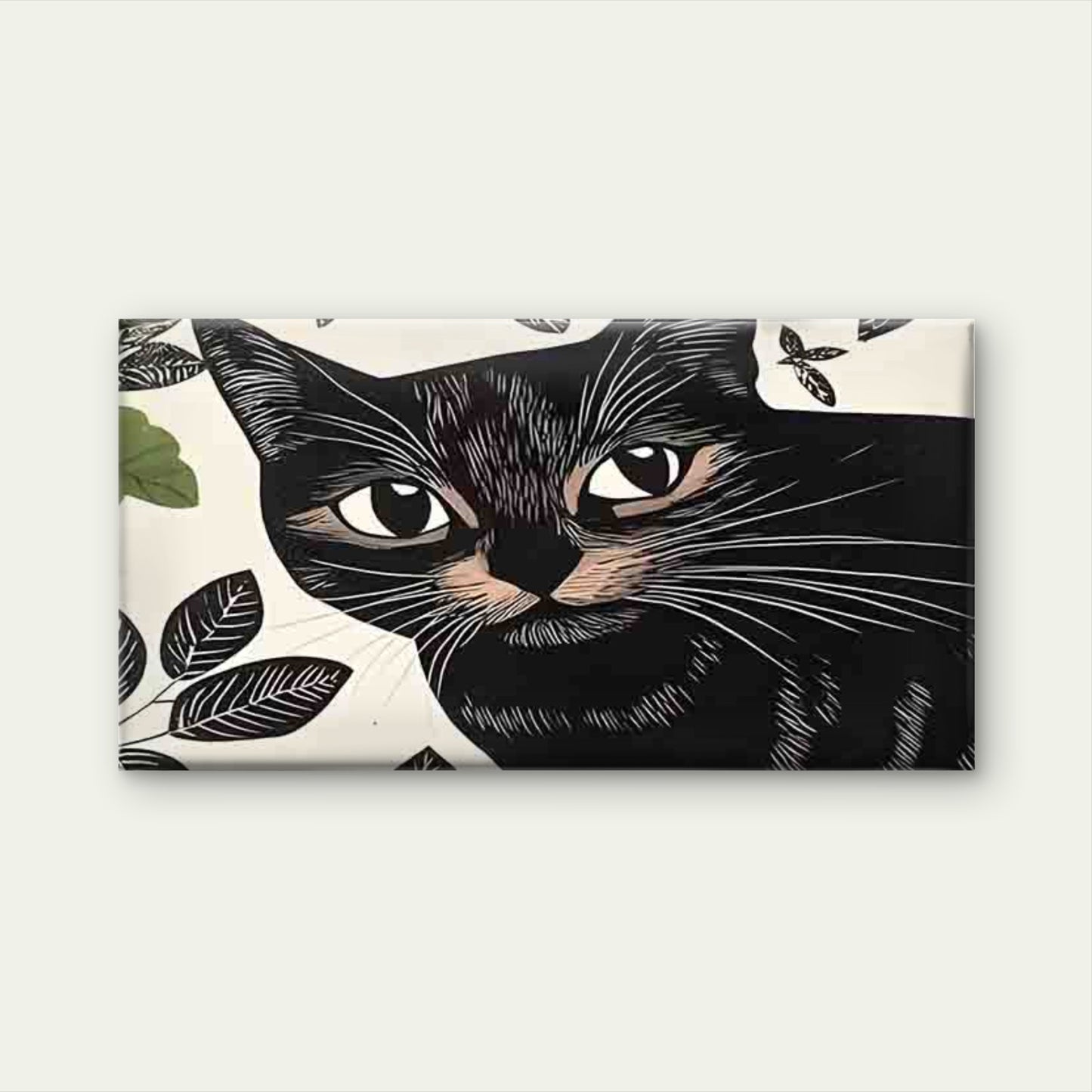 Black Cat And Leaf Pattern Wall Art Canvas Office Home Room Framed 120x60cm - Bella Home Decor