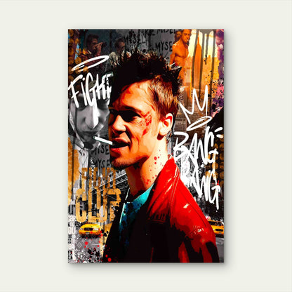 Red Jacket Portrait Urban Graffiti Collage 40x60cm Metal Print Ready to Hang