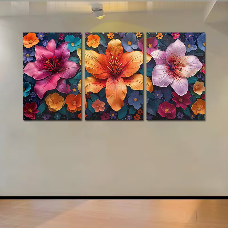 3pcs Vibrant Lilies & Roses Design Wall Art Set Canvas Framed 60x90cm - High Quality Print 100% Australian Made Wall Canvas Ready to Hang