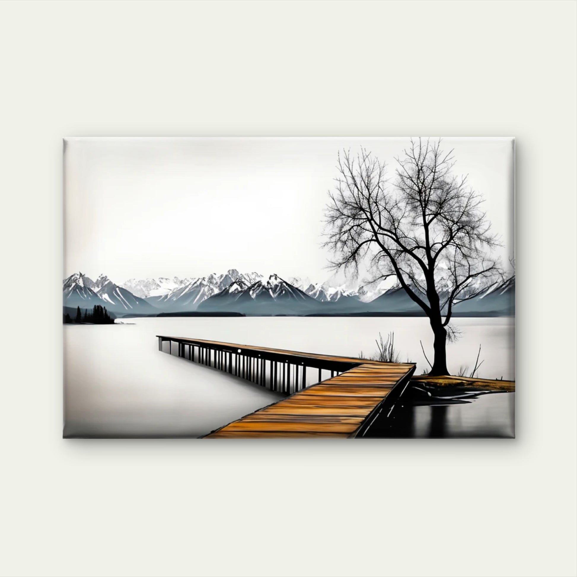 Black And White Wooden Pier Tree Lake Wall Art Decor 100% Australian Made - Bella Home Decor