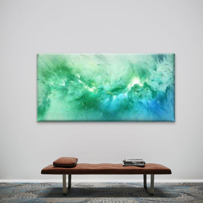 Abstract Green And Blue Waves Wall Art Canvas Office Home Room Framed 120x60cm