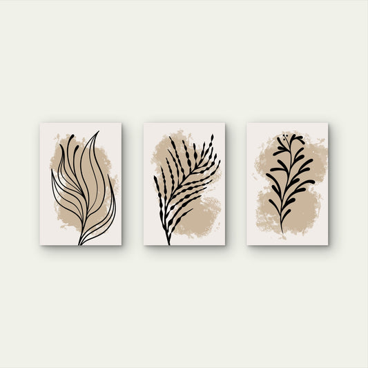 3pcs Modern Earthy Terracotta Brown Floral Triptych Wall Art Set Canvas Framed 40x60cm - High Quality Print 100% Australian Made Wall Canvas Ready to Hang