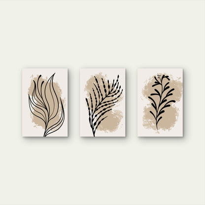 3pcs Modern Earthy Terracotta Brown Floral Triptych  Wall Art Set Canvas Framed 50x70cm - High Quality Print 100% Australian Made Wall Canvas Ready to Hang