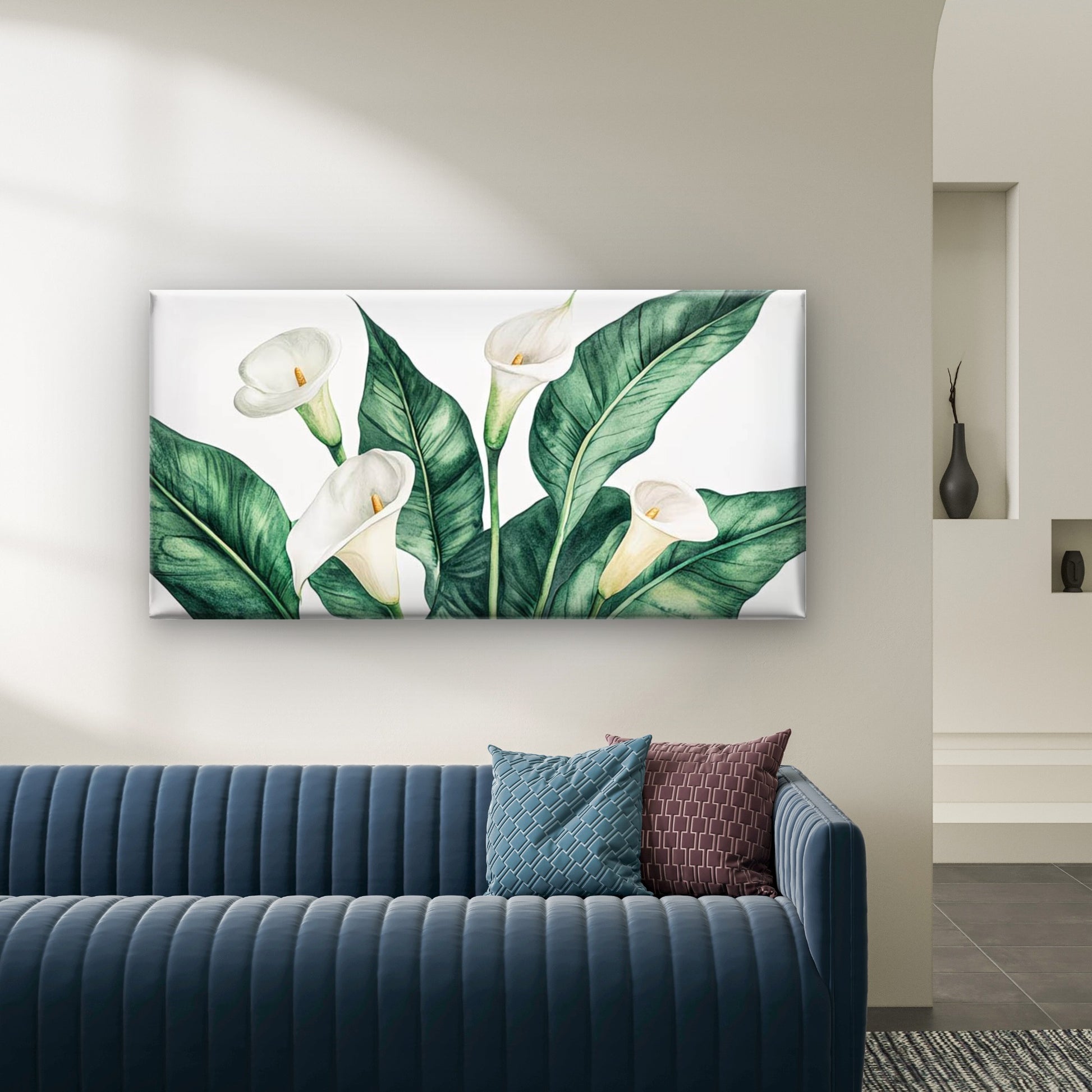 White Lilies, Green Leaves Wall Art Canvas Office Home Room Framed 120x60cm - Bella Home Decor