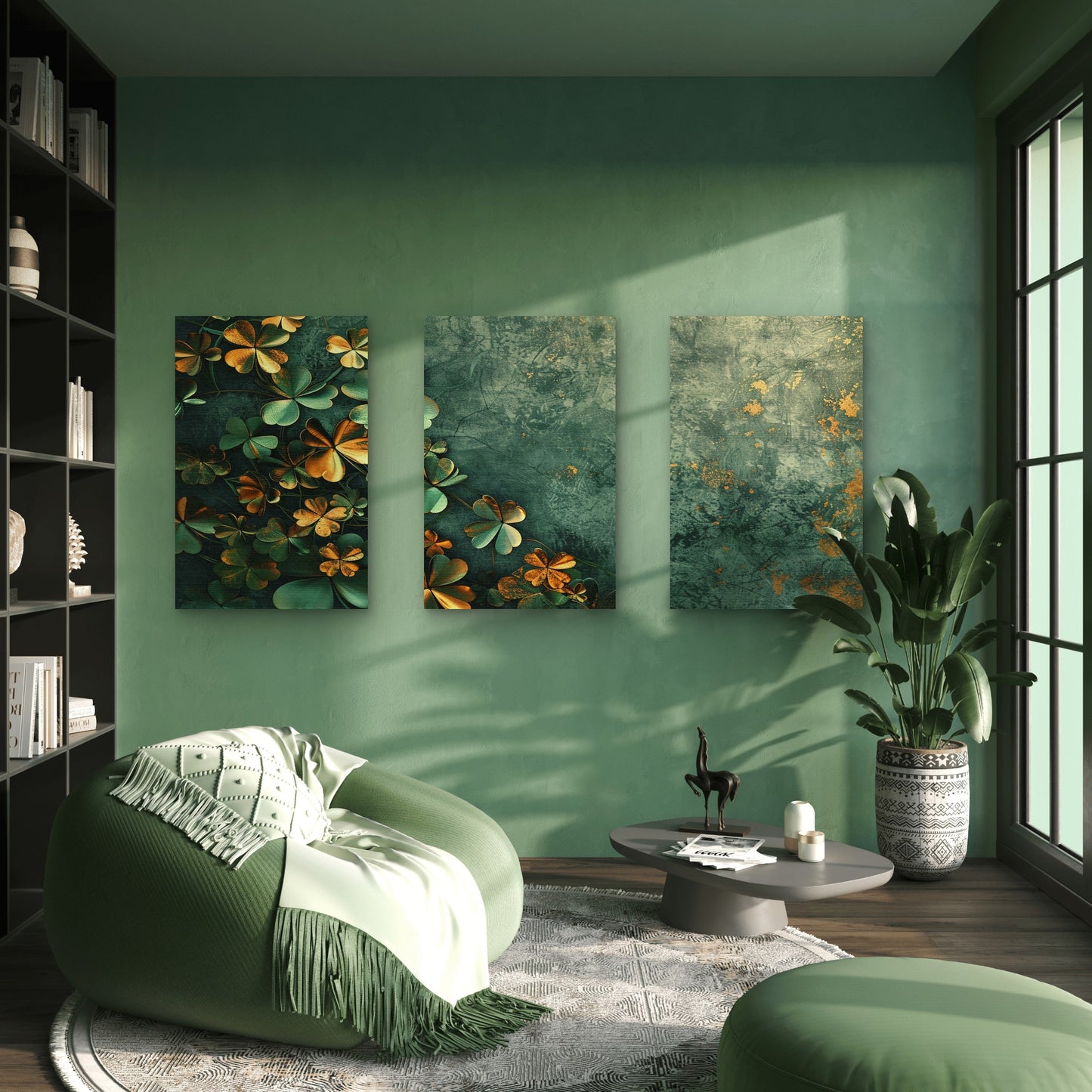 3pcs Teal Gold Leaf Botanical Abstract  Wall Art Set Canvas Framed 40x60cm - High Quality Print 100% Australian Made Wall Canvas Ready to Hang