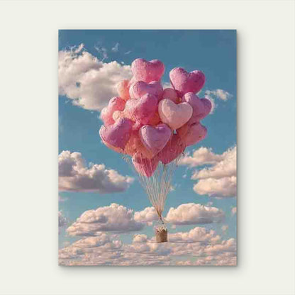 Romantic Heart-Shaped Balloons in The Sky Metal Print Ready to Hang