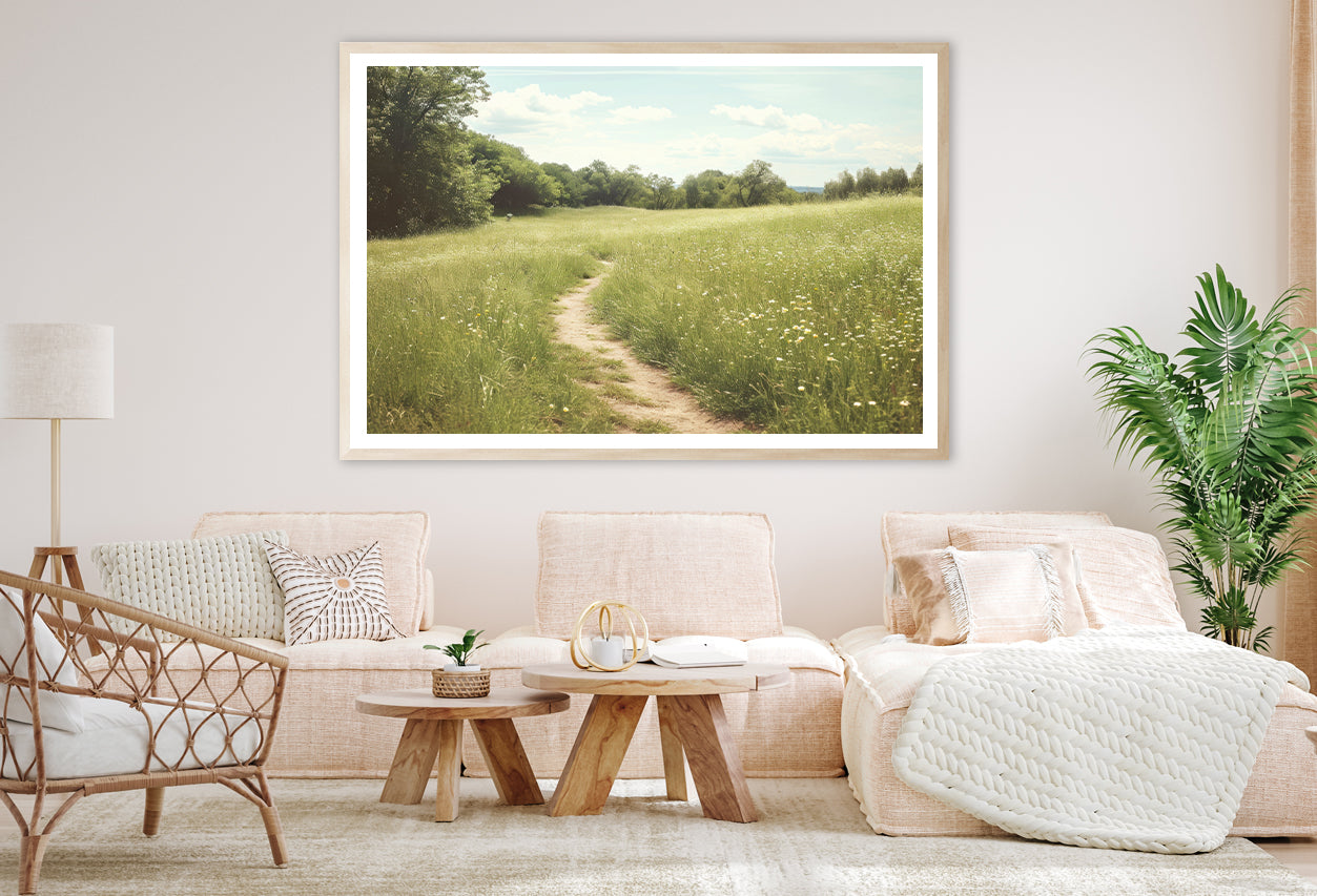 Walking Path through Meadow Grassland with Trees Home Decor Premium Quality Poster Print Choose Your Sizes - Bella Home Decor