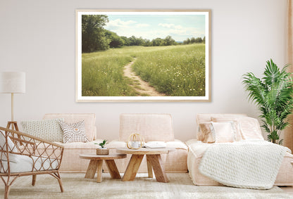 Walking Path through Meadow Grassland with Trees Home Decor Premium Quality Poster Print Choose Your Sizes - Bella Home Decor