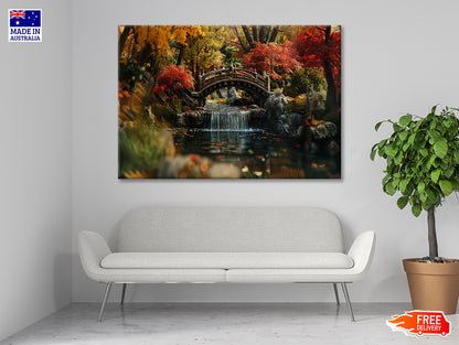 Bridge Over a River with a Waterfall and Trees Print 100% Australian Made - Bella Home Decor