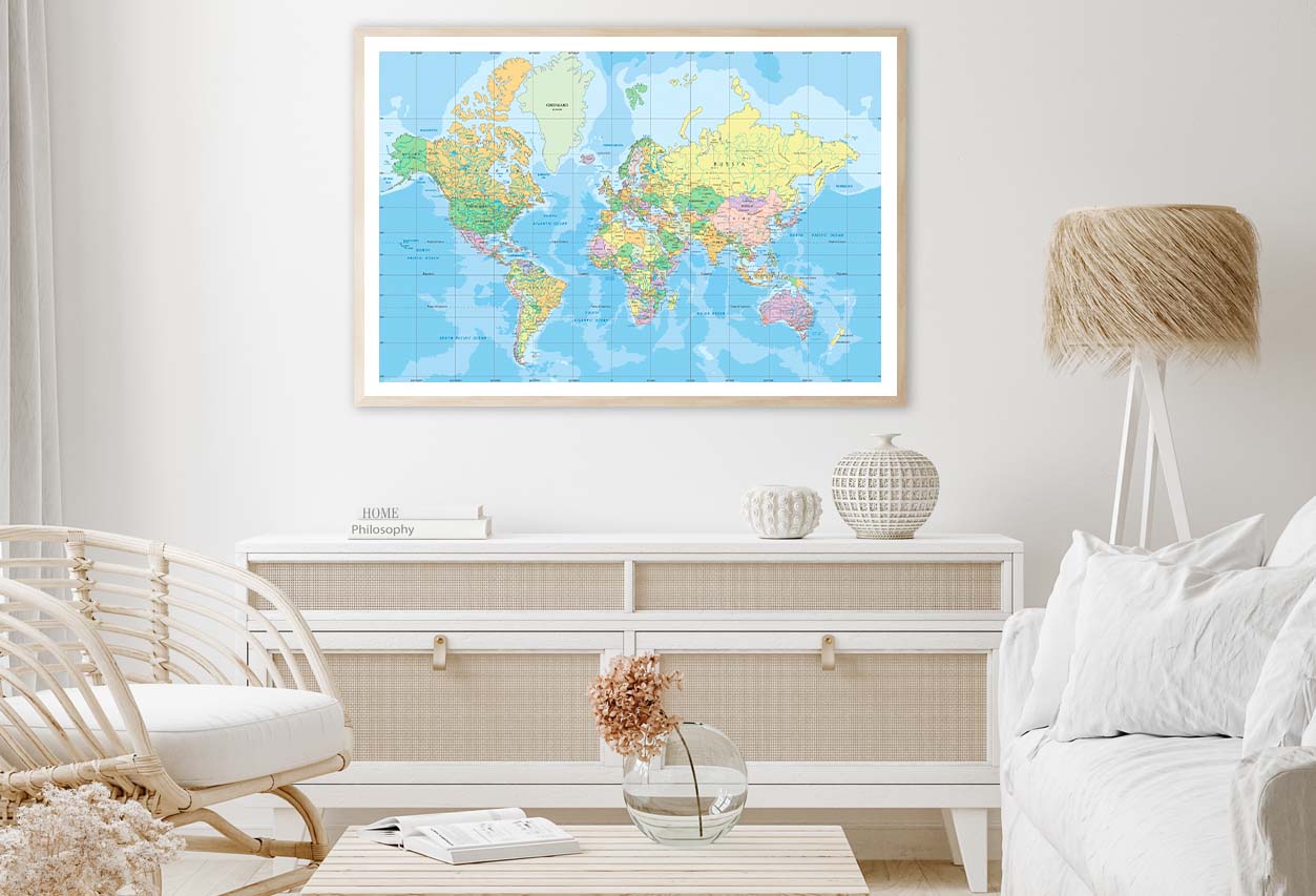 Political World Map in Mercator Projection Home Decor Premium Quality Poster Print Choose Your Sizes