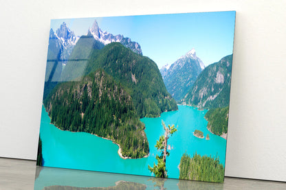 Cascade Mountain with Blue River Acrylic Glass Print Tempered Glass Wall Art 100% Made in Australia Ready to Hang - Bella Home Decor