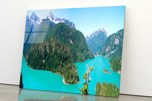 Cascade Mountain with Blue River Acrylic Glass Print Tempered Glass Wall Art 100% Made in Australia Ready to Hang - Bella Home Decor