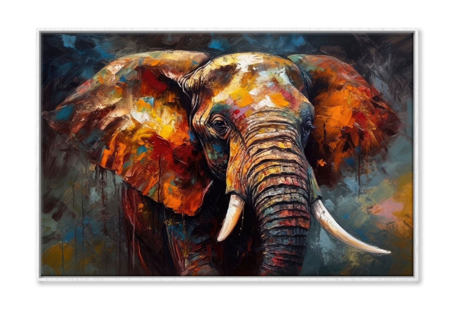 Textured Elephant Closeup Oil Painting Wall Art Limited Edition High Quality Print Canvas Box Framed White