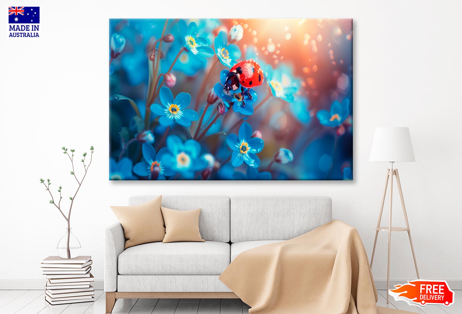 Ladybug Perched on A Vibrant Flower Wall Art Decor 100% Australian Made - Bella Home Decor
