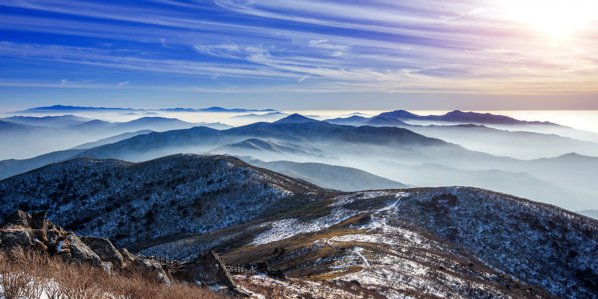 Winter Landscape Sunset Deogyusan Mountains Korea Wall Art Canvas Office Home Room Framed 120x60cm
