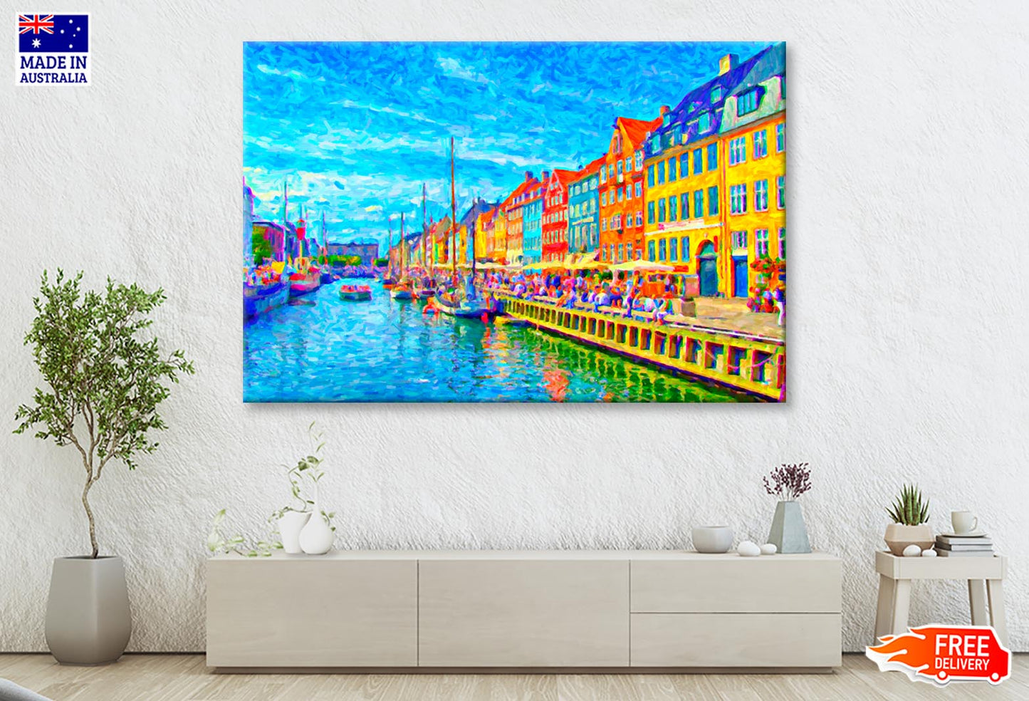 Digital Painting of Nyhavn in Denmark Wall Art Decor 100% Australian Made