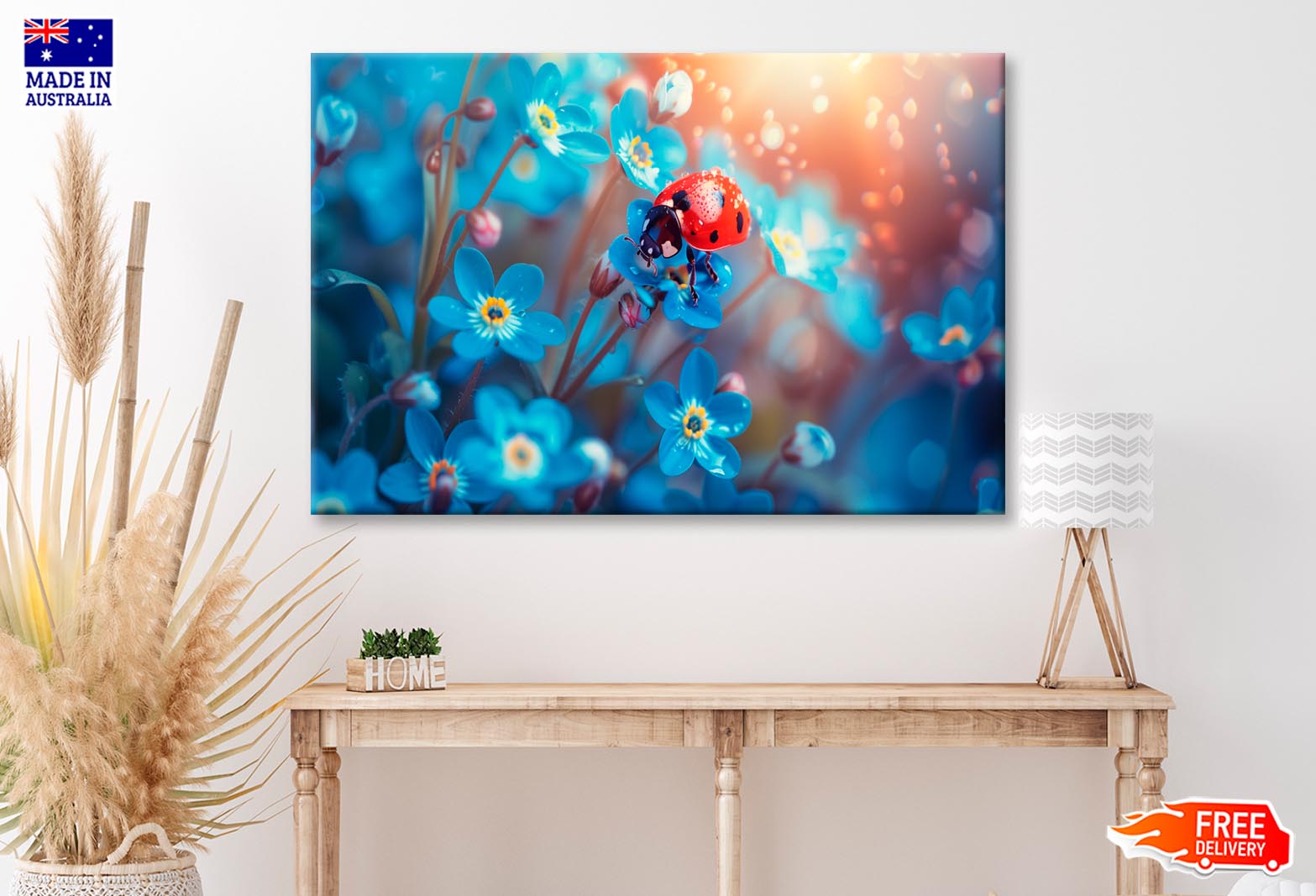 Ladybug Perched on A Vibrant Flower Wall Art Decor 100% Australian Made - Bella Home Decor