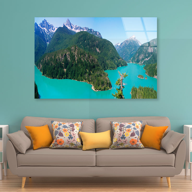 Cascade Mountain with Blue River Acrylic Glass Print Tempered Glass Wall Art 100% Made in Australia Ready to Hang - Bella Home Decor