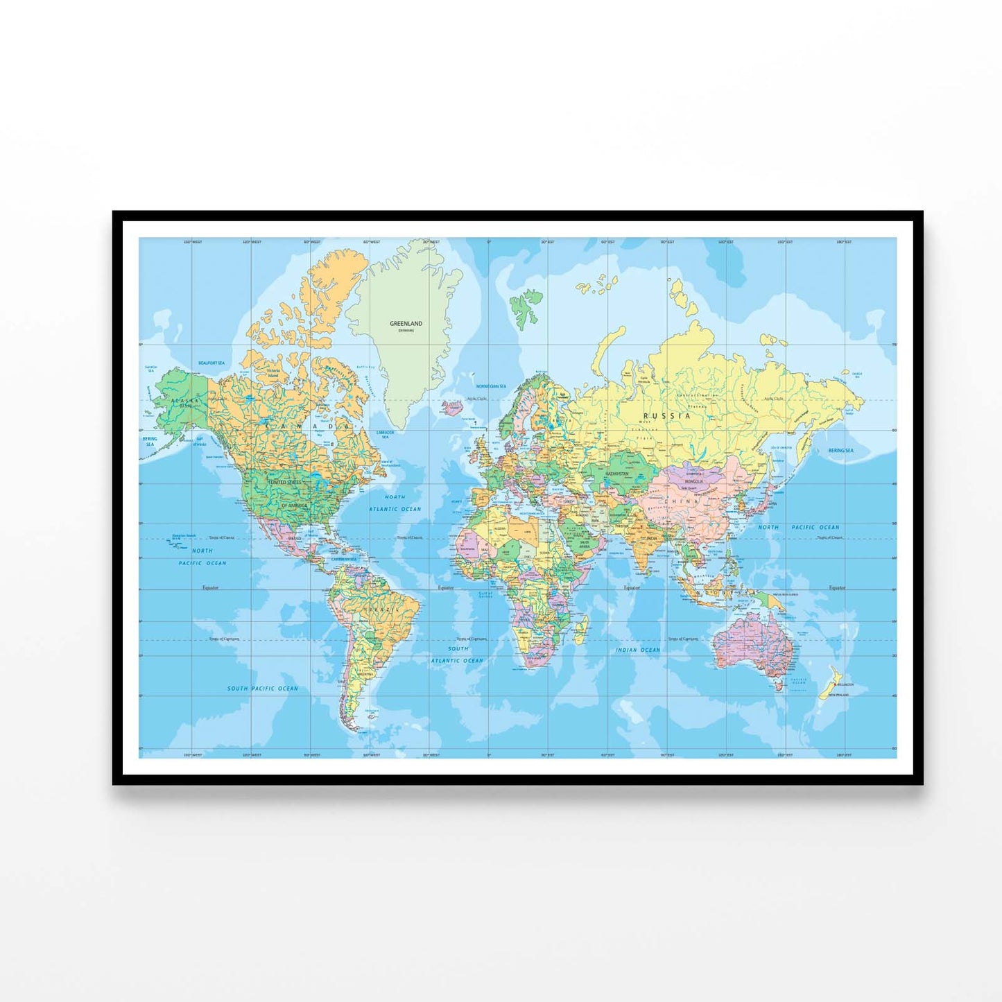 Political World Map in Mercator Projection Home Decor Premium Quality Poster Print Choose Your Sizes