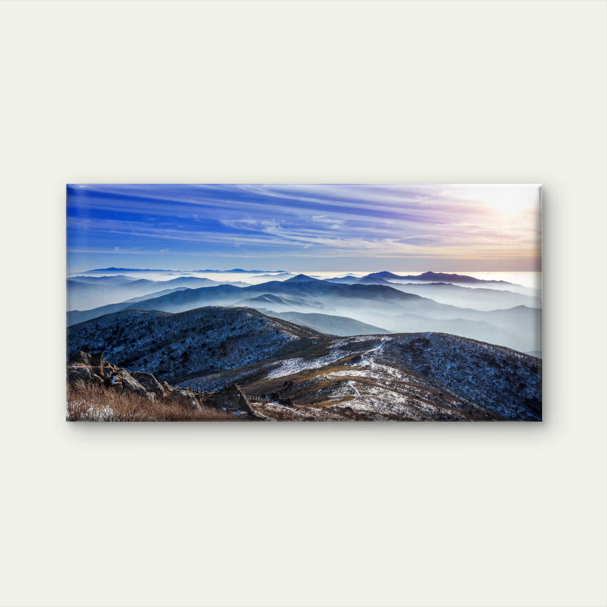 Winter Landscape Sunset Deogyusan Mountains Korea Wall Art Canvas Office Home Room Framed 120x60cm