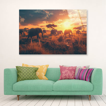 Herd of Elephants Walking Acrylic Glass Print Tempered Glass Wall Art 100% Made in Australia Ready to Hang - Bella Home Decor
