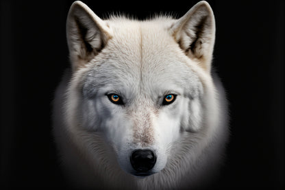 White Wolf with Blue Eyes Looking at The Camera Wall Art Decor 100% Australian Made