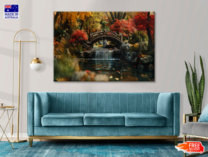 Bridge Over a River with a Waterfall and Trees Print 100% Australian Made - Bella Home Decor