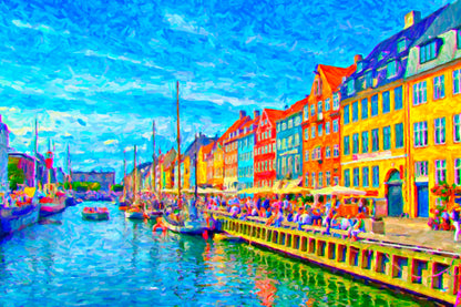 Digital Painting of Nyhavn in Denmark Wall Art Decor 100% Australian Made