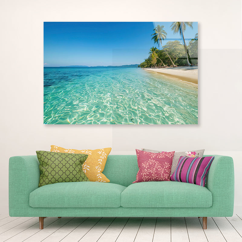 Beach & Palm Trees Acrylic Glass Print Tempered Glass Wall Art 100% Made in Australia Ready to Hang - Bella Home Decor