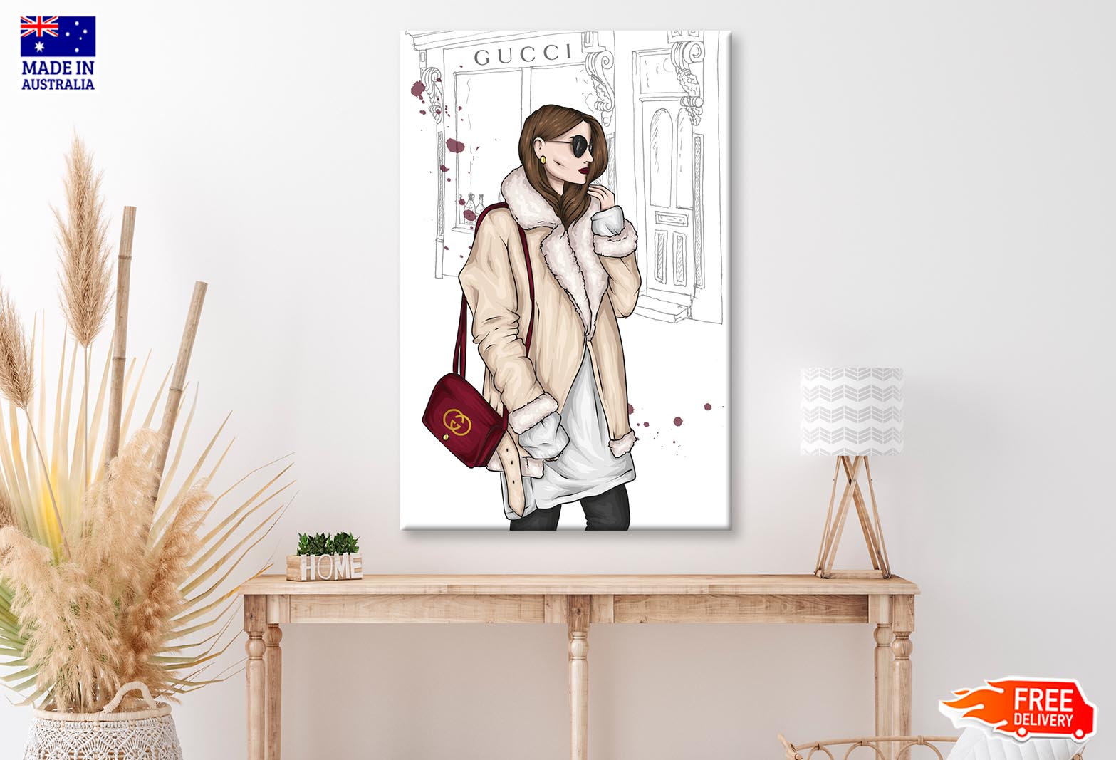 Fashion Lady with Red Elegant Bag Wall Art Limited Edition High Quality Print