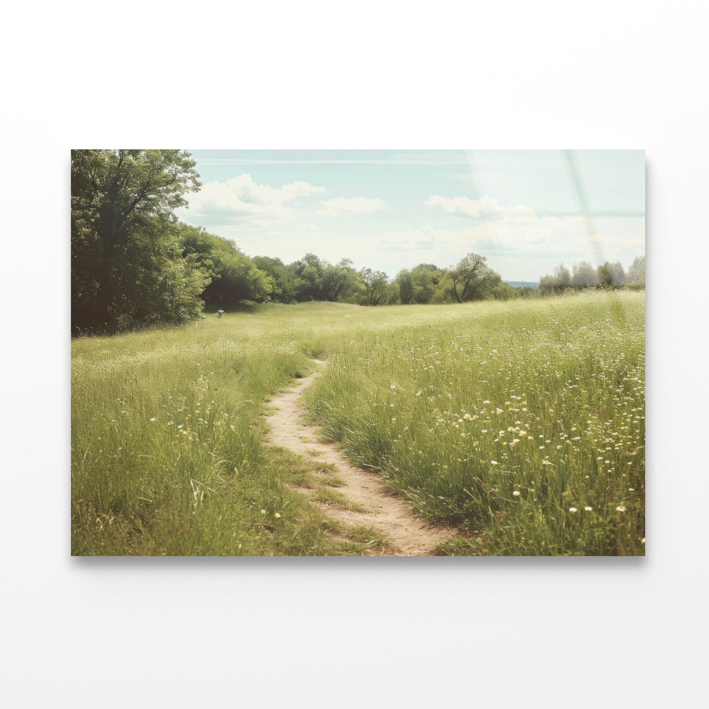 Walking Path through Meadow Grassland with Trees Acrylic Glass Print Tempered Glass Wall Art 100% Made in Australia Ready to Hang