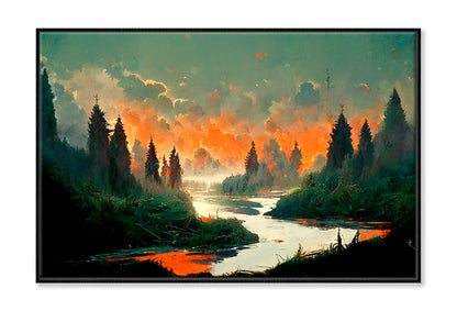 Mountains, Flowers, Trees, Rivers & Grass Oil Painting Wall Art Limited Edition High Quality Print Canvas Box Framed Black