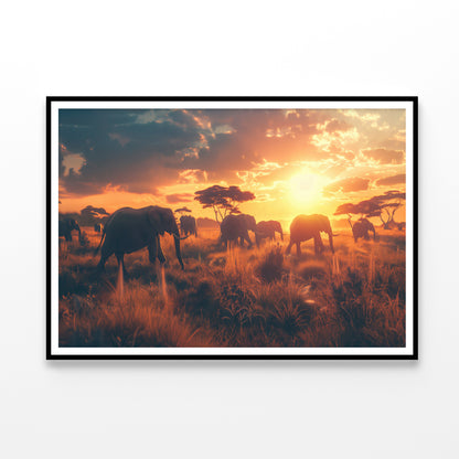 Herd of Elephants Walking Home Decor Premium Quality Poster Print Choose Your Sizes