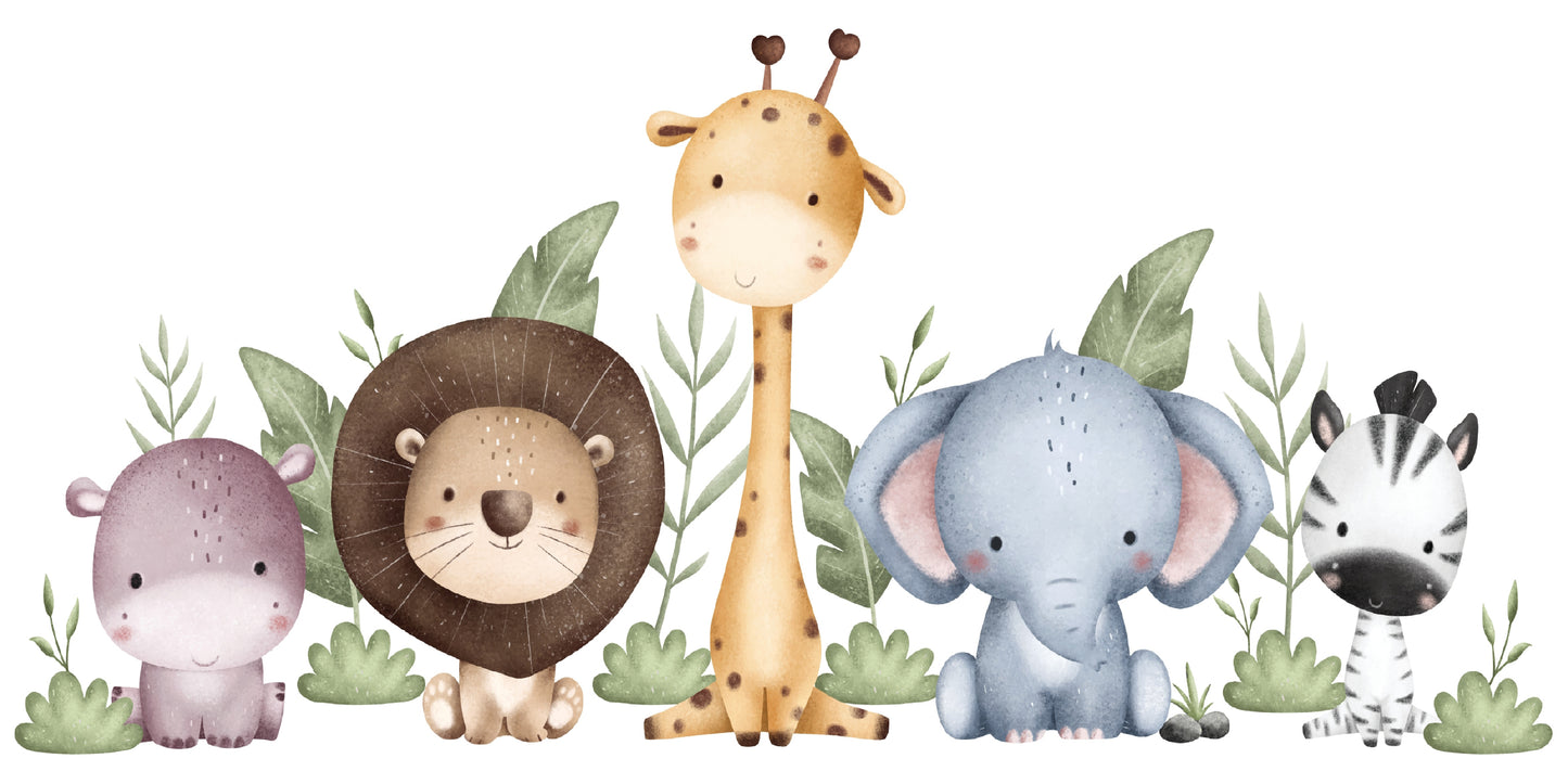 Safari Animal Nursery Baby Wall Art Canvas Office Home Room Framed 120x60cm - Bella Home Decor