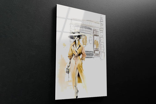 Yellow Stylish Lady 3D Design Acrylic Glass Print Tempered Glass Wall Art 100% Made in Australia Ready to Hang