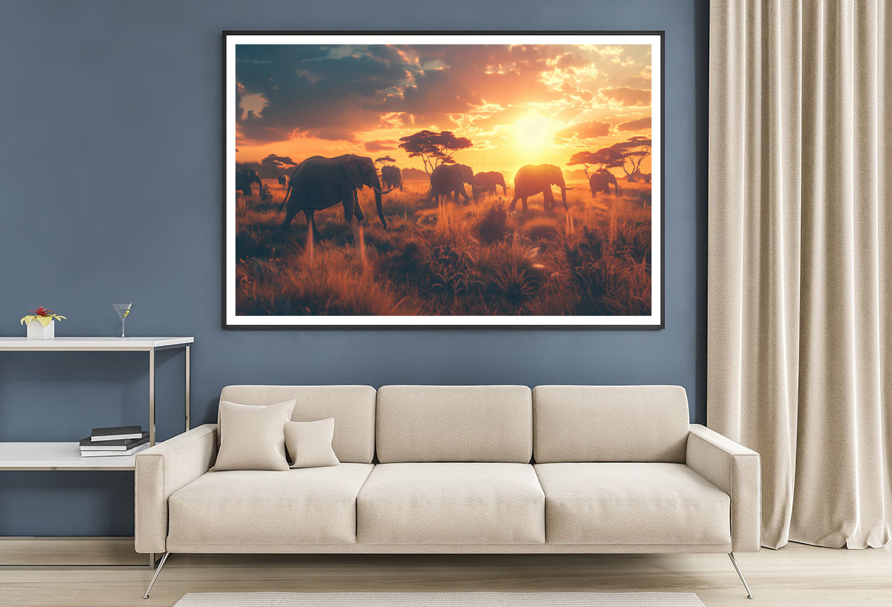 Herd of Elephants Walking Home Decor Premium Quality Poster Print Choose Your Sizes