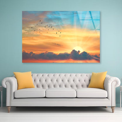 Cloud The Evening Sky at Sunset and The Bright Sun with Rays Acrylic Glass Print Tempered Glass Wall Art 100% Made in Australia Ready to Hang